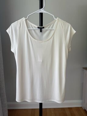 Eileen Fisher Petite Ivory Silk Scoop Neck Cap Sleeve Top Women PL NWT